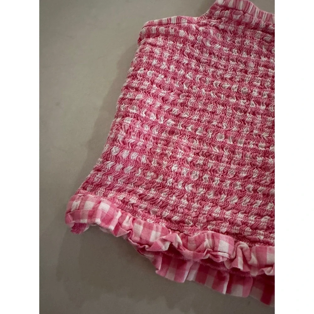 Old Navy Girls Pink Gingham Smocked Ruffle Cami Tank Top XL 14-16